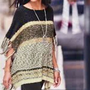 Chico's Black and Tan Poncho Sweater